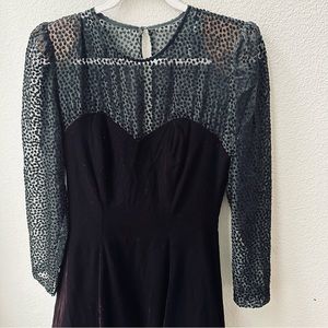 Vintage 80s Karen Lucas for Niki velvet bodice sheer sleeves cocktail dress 8